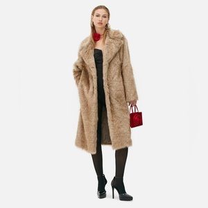Rita Ora Midi Faux Fur Coat